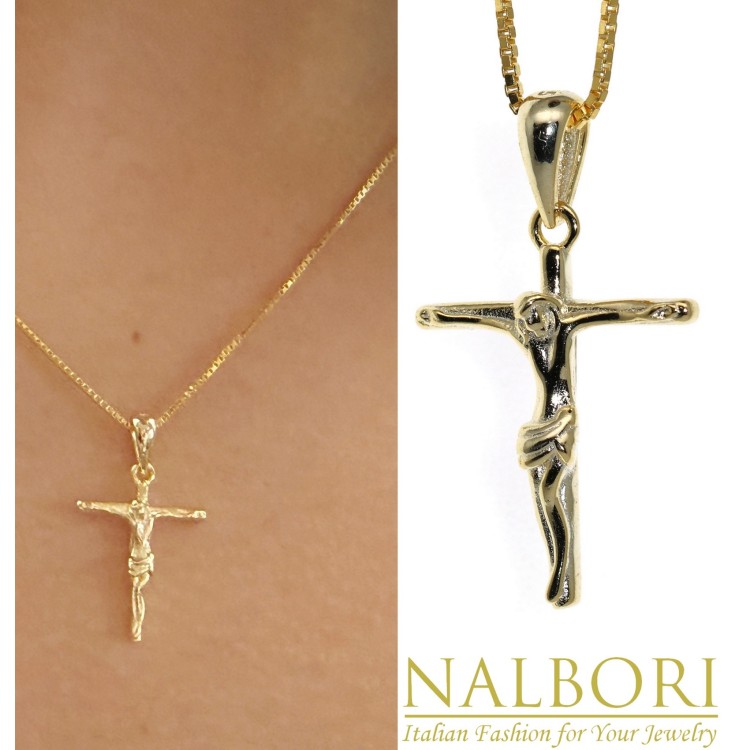 Romabijoux|collana tutto argento 925  croce latina crocefisso 45 50 60 cm placcata oro giallo