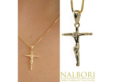 Romabijoux|collana tutto argento 925  croce latina crocefisso 45 50 60 cm placcata oro giallo