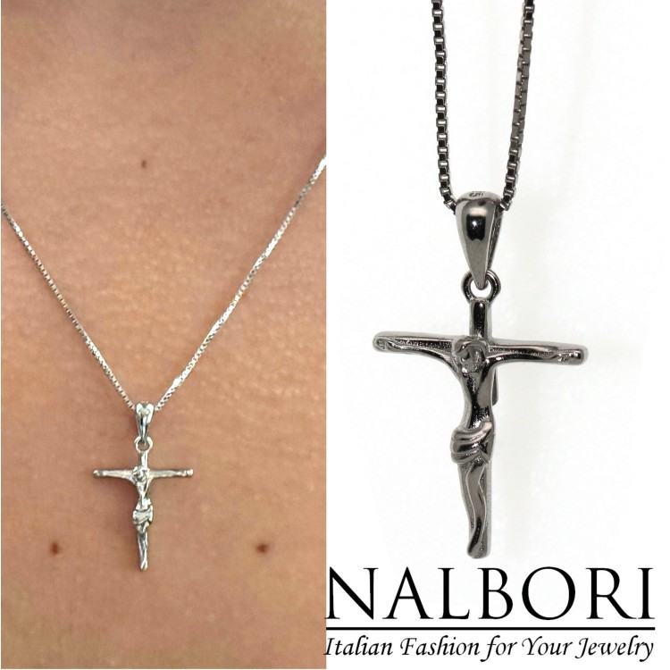 RomaBijoux| necklace all silver 925 latin cross crucifix 45 50 60 cm rhodium white gold effect