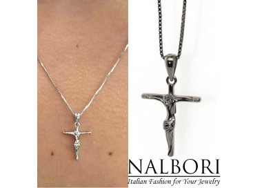 Romabijoux|collana tutto argento 925 croce latina crocefisso 45 50 60 cm rodio effetto oro bianco