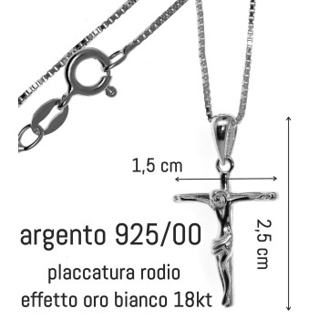 Romabijoux|collana tutto argento 925 croce latina crocefisso 45 50 60 cm rodio effetto oro bianco