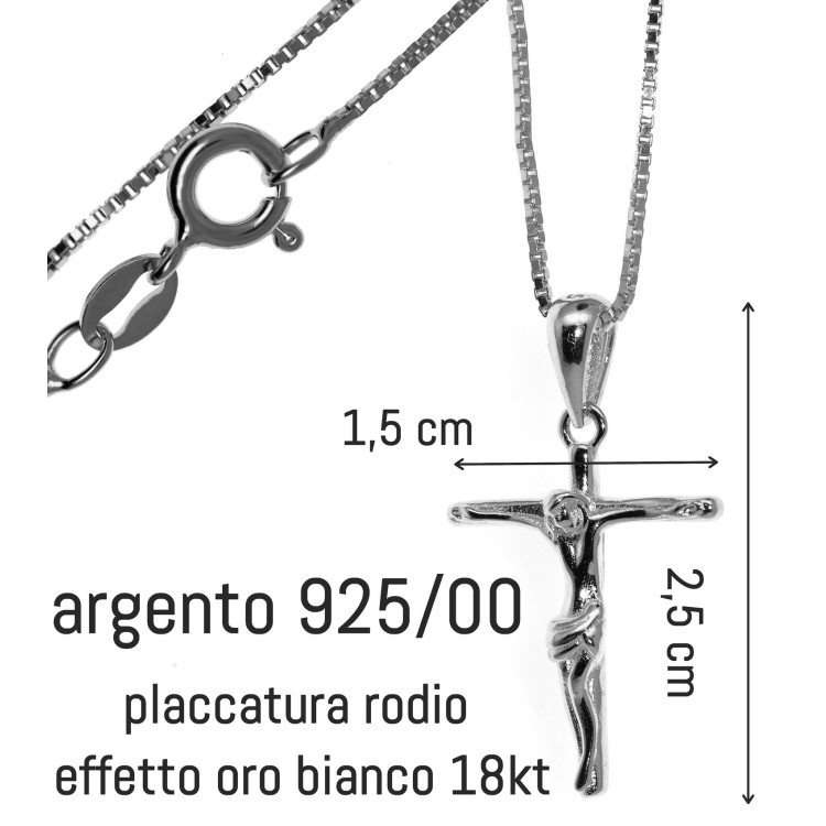 RomaBijoux| necklace all silver 925 latin cross crucifix 45 50 60 cm rhodium white gold effect