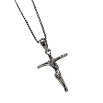 RomaBijoux| necklace all silver 925 latin cross crucifix 45 50 60 cm rhodium white gold effect