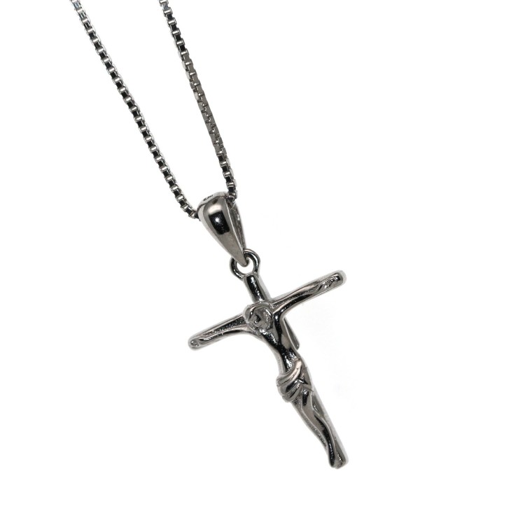 RomaBijoux| necklace all silver 925 latin cross crucifix 45 50 60 cm rhodium white gold effect