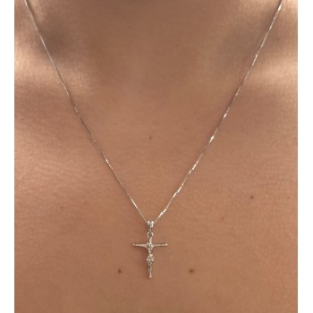 Romabijoux|collana tutto argento 925 croce latina crocefisso 45 50 60 cm rodio effetto oro bianco