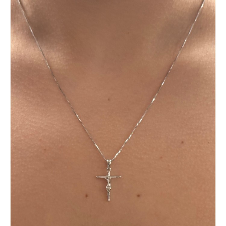 Romabijoux|collana tutto argento 925 croce latina crocefisso 45 50 60 cm rodio effetto oro bianco
