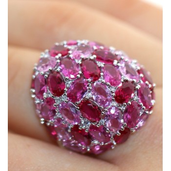 RomaBijoux|grande anello tutto argento 925 ovale rosa rubino zirconi regolabile donna