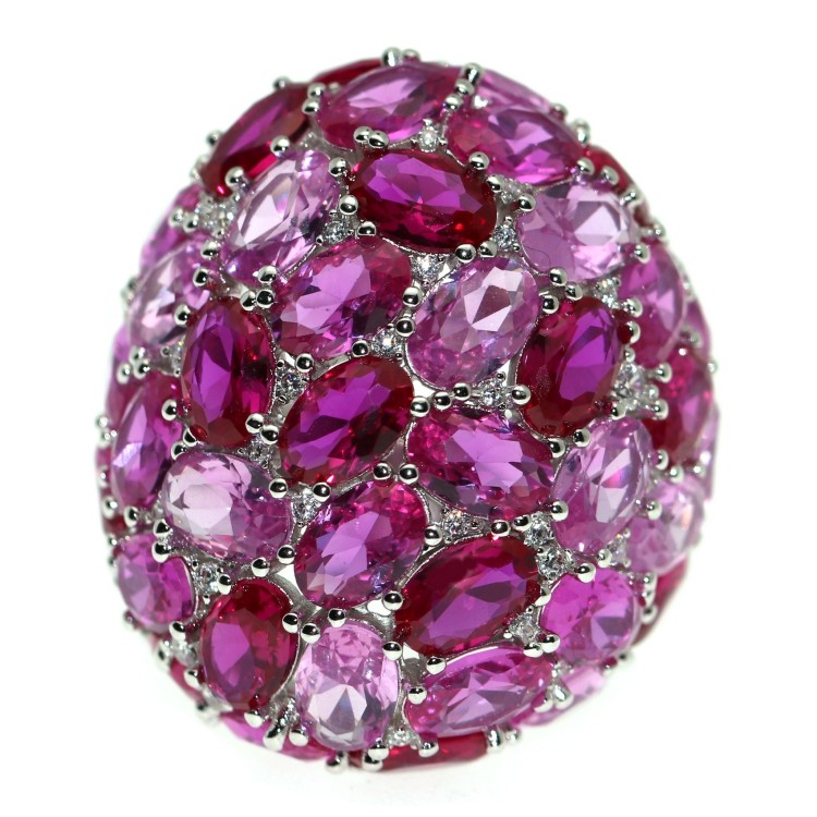 RomaBijoux|large ring all 925 silver oval pink ruby ​​zirconia adjustable