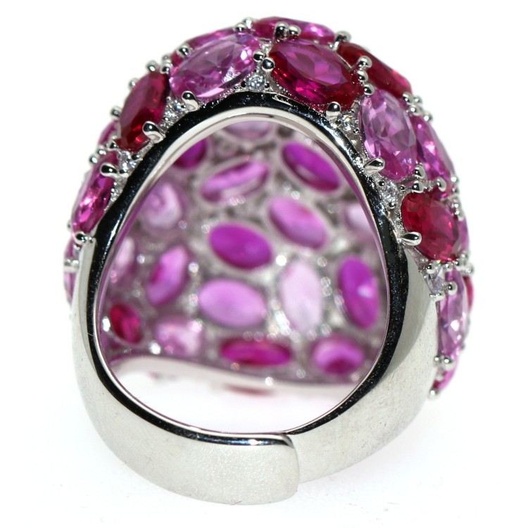 RomaBijoux|large ring all 925 silver oval pink ruby ​​zirconia adjustable