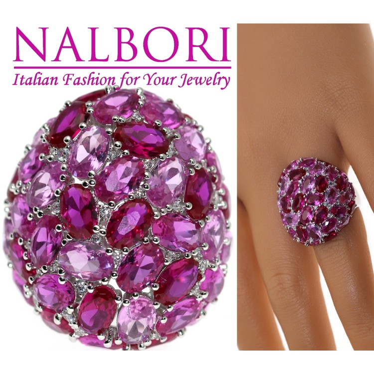 RomaBijoux|large ring all 925 silver oval pink ruby ​​zirconia adjustable