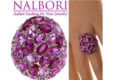 RomaBijoux|grande anello tutto argento 925 ovale rosa rubino zirconi regolabile donna