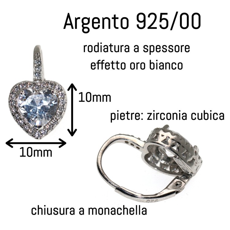 RomaBijoux|monachelle orecchini argento 925 cuore brillante bianco donna