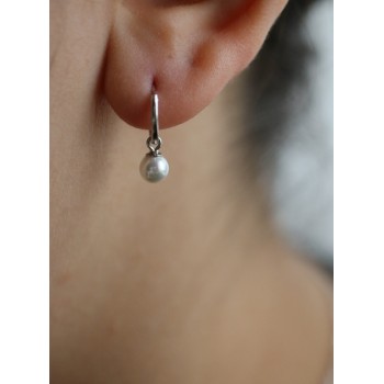 RomaBijoux|925 silver hoop earrings with rhodium-plated pearl pendant