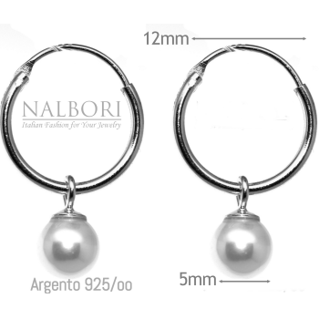 RomaBijoux|925 silver hoop earrings with rhodium-plated pearl pendant
