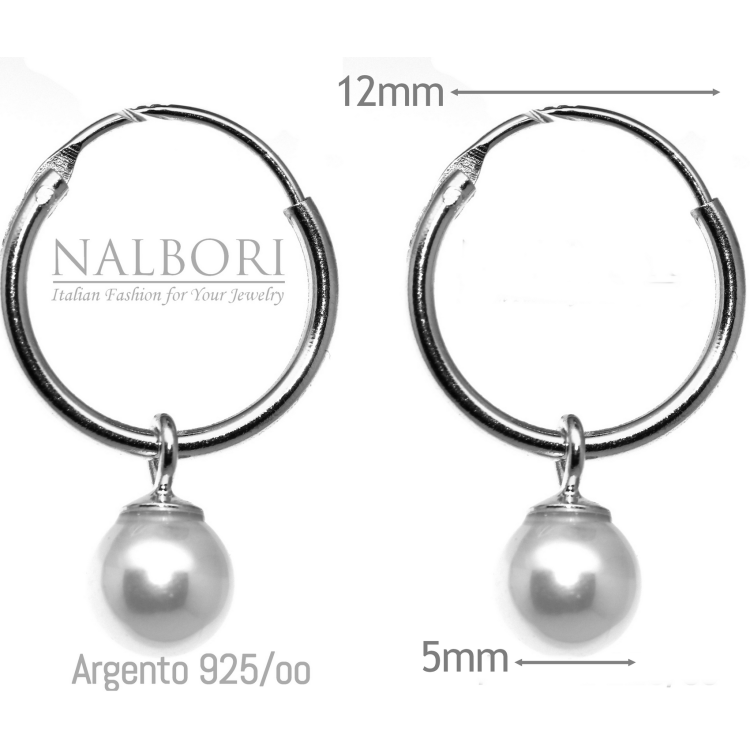 RomaBijoux|925 silver hoop earrings with rhodium-plated pearl pendant