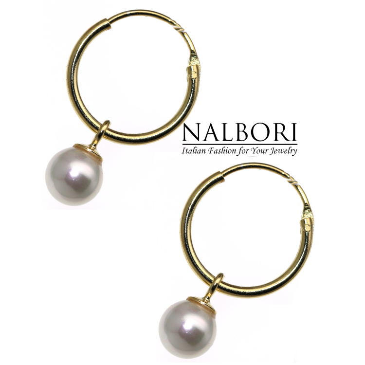 RomaBijoux|argento 925 orecchini cerchi con ciondolo perla placcati oro giallo