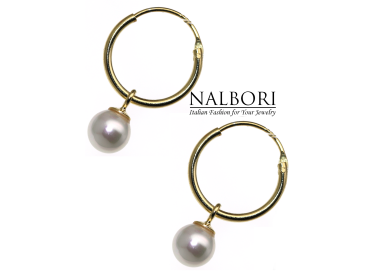 RomaBijoux|argento 925 orecchini cerchi con ciondolo perla placcati oro giallo