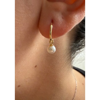 RomaBijoux|925 silver yellow gold-plated pearl pendant hoop earrings