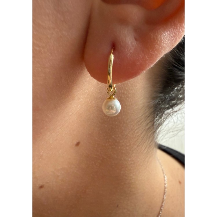 RomaBijoux|argento 925 orecchini cerchi con ciondolo perla placcati oro giallo