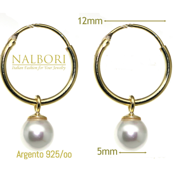 RomaBijoux|argento 925 orecchini cerchi con ciondolo perla placcati oro giallo