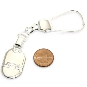 RMB|Keychain keyring man or woman plate machined oval glossy all 925 Silver Massif 16 gr