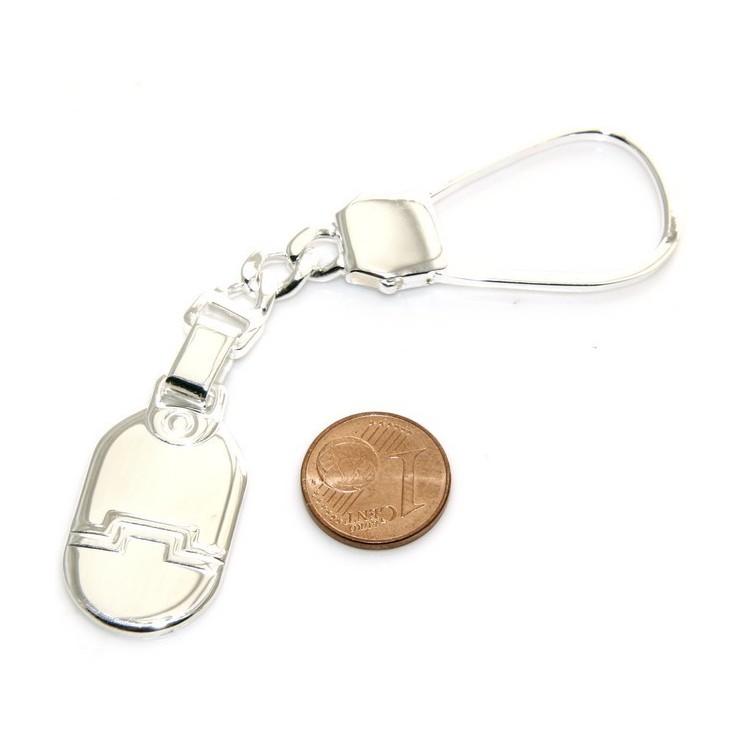 RMB|Keychain keyring man or woman plate machined oval glossy all 925 Silver Massif 16 gr