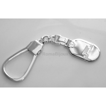 RMB|Keychain keyring man or woman plate machined oval glossy all 925 Silver Massif 16 gr