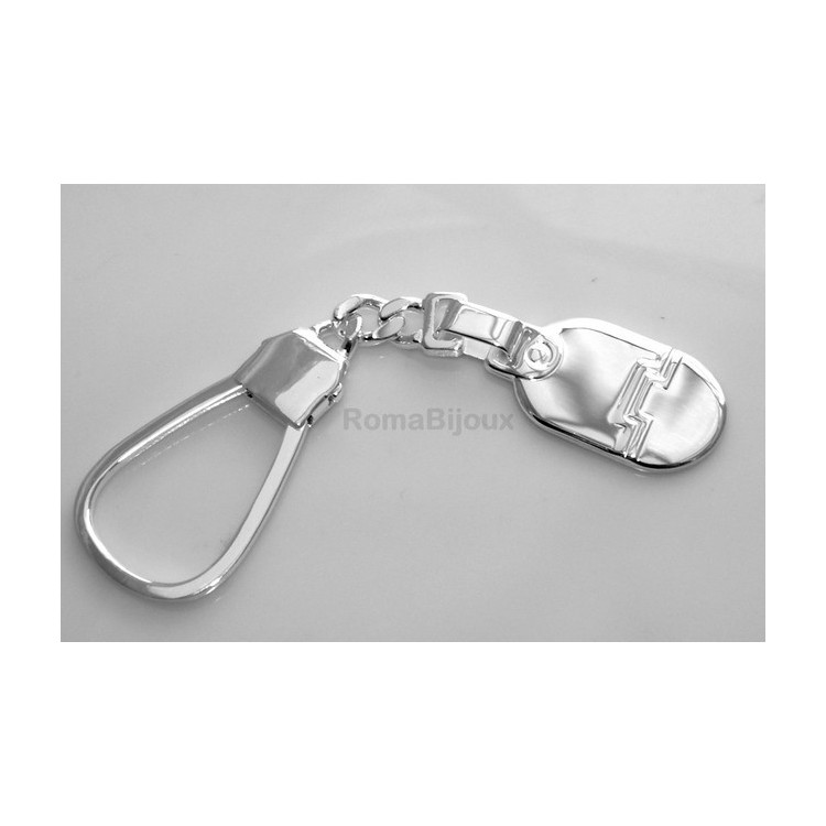 RMB|Keychain keyring man or woman plate machined oval glossy all 925 Silver Massif 16 gr
