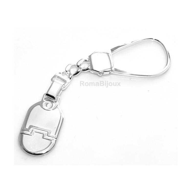 RMB|Keychain keyring man or woman plate machined oval glossy all 925 Silver Massif 16 gr