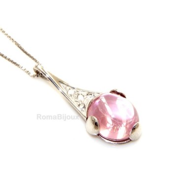 RMB|Argento 925 : esclusiva parure collana anello ciondolo e orecchini ad amo con zirconi e carbochon rosa acceso