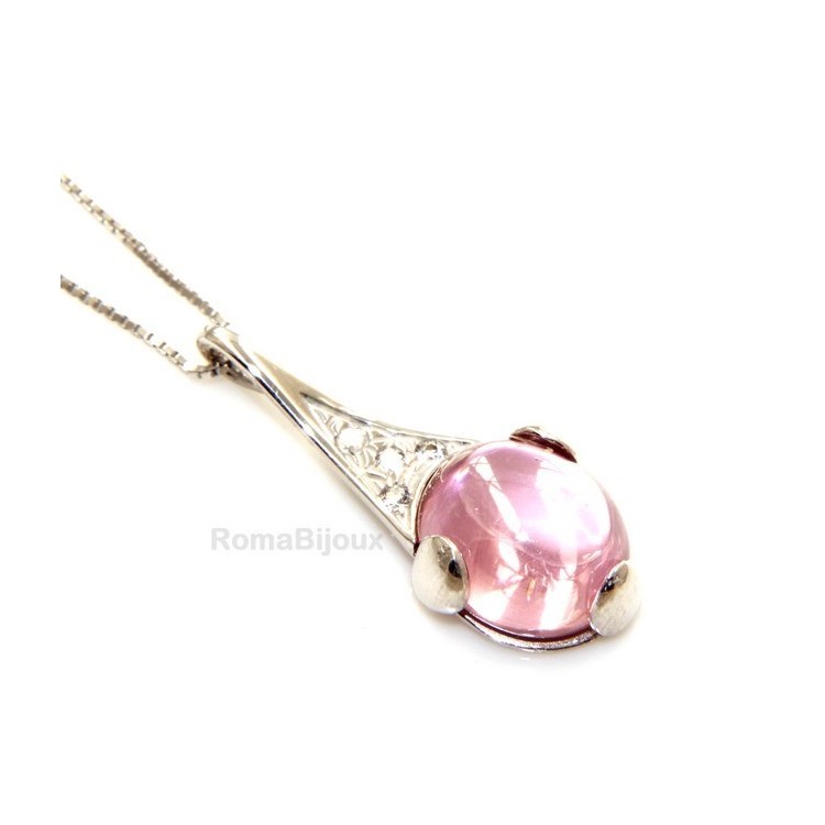 RMB|Argento 925 : esclusiva parure collana anello ciondolo e orecchini ad amo con zirconi e carbochon rosa acceso