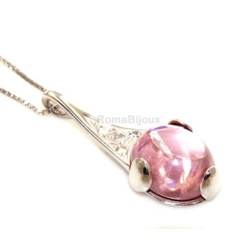 RMB|Argento 925 : esclusiva parure collana anello ciondolo e orecchini ad amo con zirconi e carbochon rosa acceso