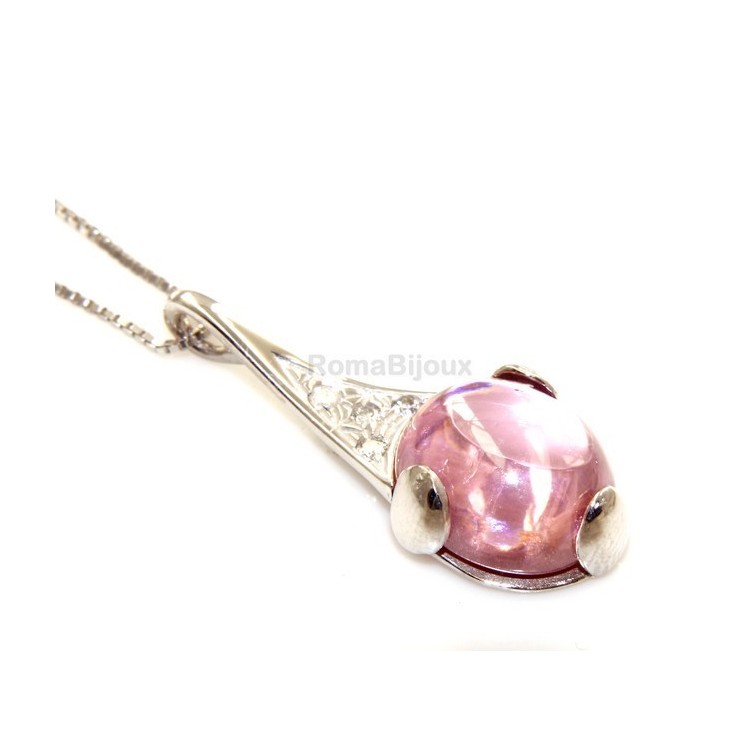 RMB|Argento 925 : esclusiva parure collana anello ciondolo e orecchini ad amo con zirconi e carbochon rosa acceso