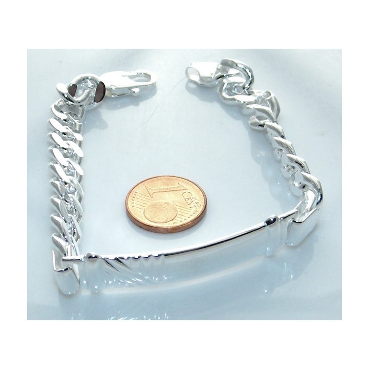 RMB|SILVER 925: Bracelet man massive chain gourmette plate reliefs 20.50 cm 26.30 gr