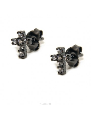 small cross earrings for man and woman small black in 925 silver