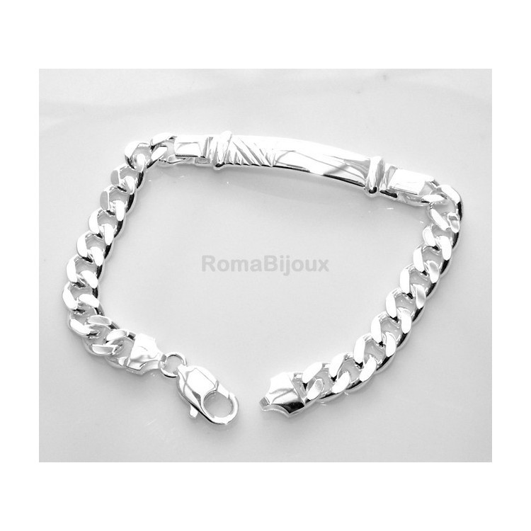 RMB|SILVER 925: Bracelet man massive chain gourmette plate reliefs 20.50 cm 26.30 gr