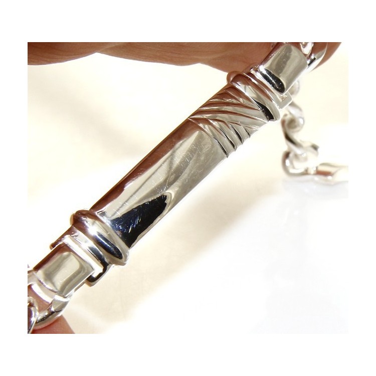 RMB|SILVER 925: Bracelet man massive chain gourmette plate reliefs 20.50 cm 26.30 gr