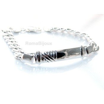 RMB|SILVER 925: Bracelet man massive chain gourmette plate reliefs 20.50 cm 26.30 gr