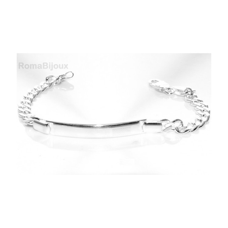 RMB|ARGENTO 925 : Bracciale uomo massiccio catena grumetta targa rilievi 20,50 cm 26,30 gr