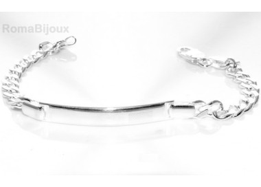 RMB|ARGENTO 925 : Bracciale uomo massiccio catena grumetta targa rilievi 20,50 cm 26,30 gr