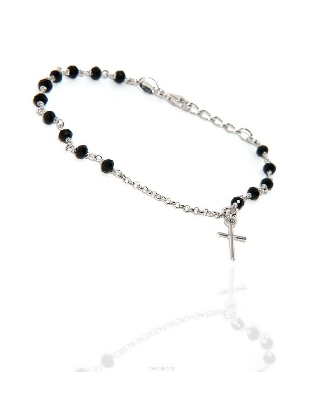 Rosary bracelet man woman in 925 sterling silver cross pendant 15.5-18 cm