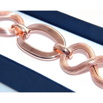 RMB|925 Silver and Gold Rosé: woman bracelet with oval link smooth and grooved 8