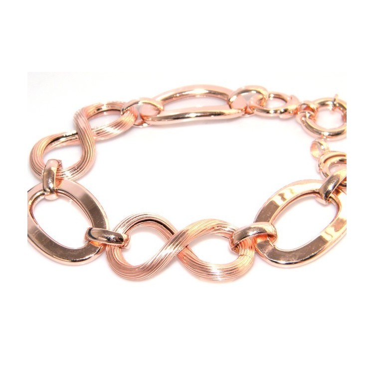 RMB|925 Silver and Gold Rosé: woman bracelet with oval link smooth and grooved 8