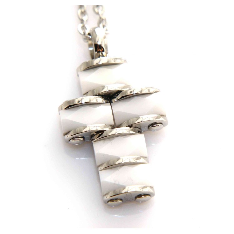 RMB|Hypoallergenic and stainless steel: Exclusive necklace rolo 'cross pendant black or white ceramic