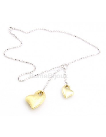 ARGENTO 925: Girocollo Beads Faux Saliscendi con Ciondoli Cuori oro giallo