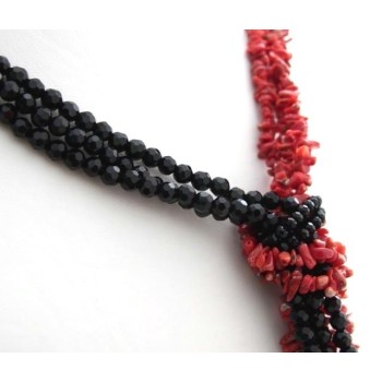 RMB|necklace scarf line Capri 3-wire two-tone red black coral reef true Italian red and black agate beads