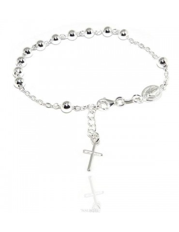 Rosary bracelet man woman in 925 Silver Latin cross 17,50-20 cm balls of 5 mm clear NALBORI