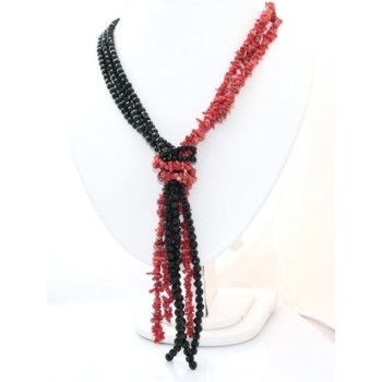 RMB|collana linea Capri sciarpina 3 fili bicolore rosso nero in corallo scoglio verace italiano rosso e perle di agata nera