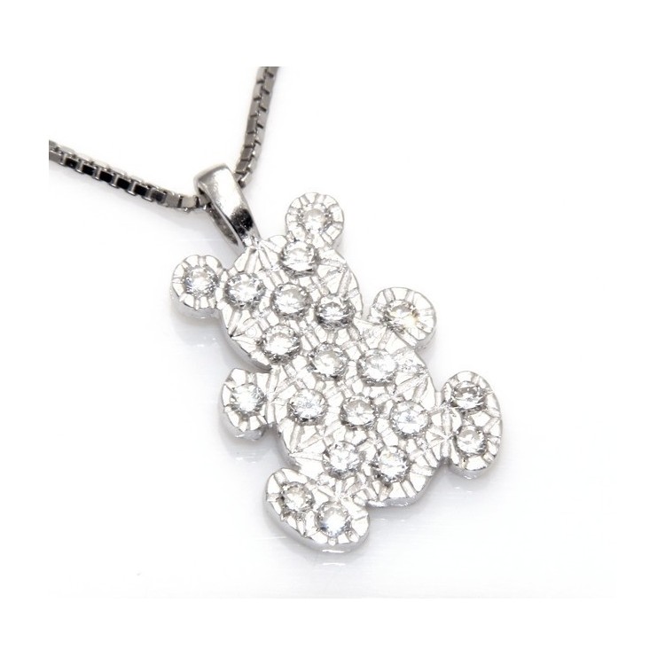 RMB|Argento 925 : Collana girocollo veneziana ciondolo orso orsetto 19x10 pavè di zirconi