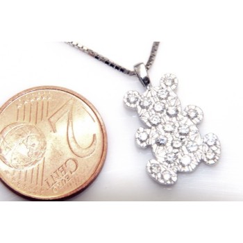 RMB|Argento 925 : Collana girocollo veneziana ciondolo orso orsetto 19x10 pavè di zirconi